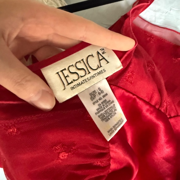 VINTAGE red lace/mesh babydoll midi slip lingerie dress - Picture 8 of 8